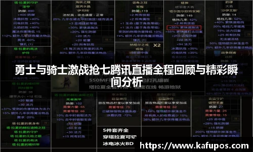 KS体育勇士与骑士激战抢七腾讯直播全程回顾与精彩瞬间分析